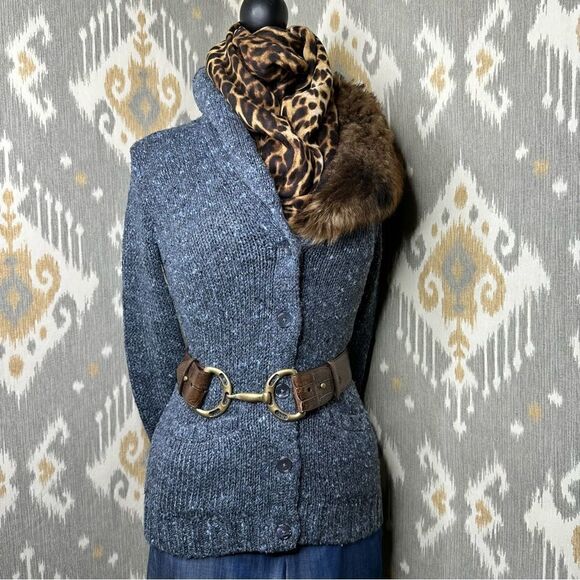 Ralph Lauren Navy Melange Lamb Shearling Shawl Collar Cardigan Sweater - Picture 10 of 16